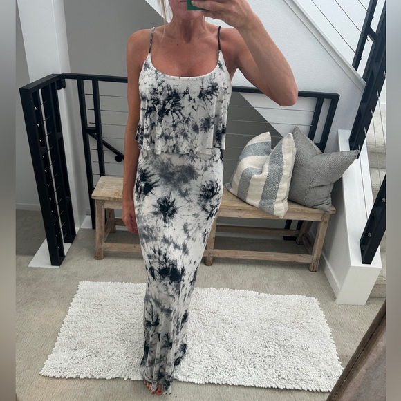 primi Dresses & Skirts - Primi tie dye gray, navy, white bodycon flowy top maxi dress casual beach pool M